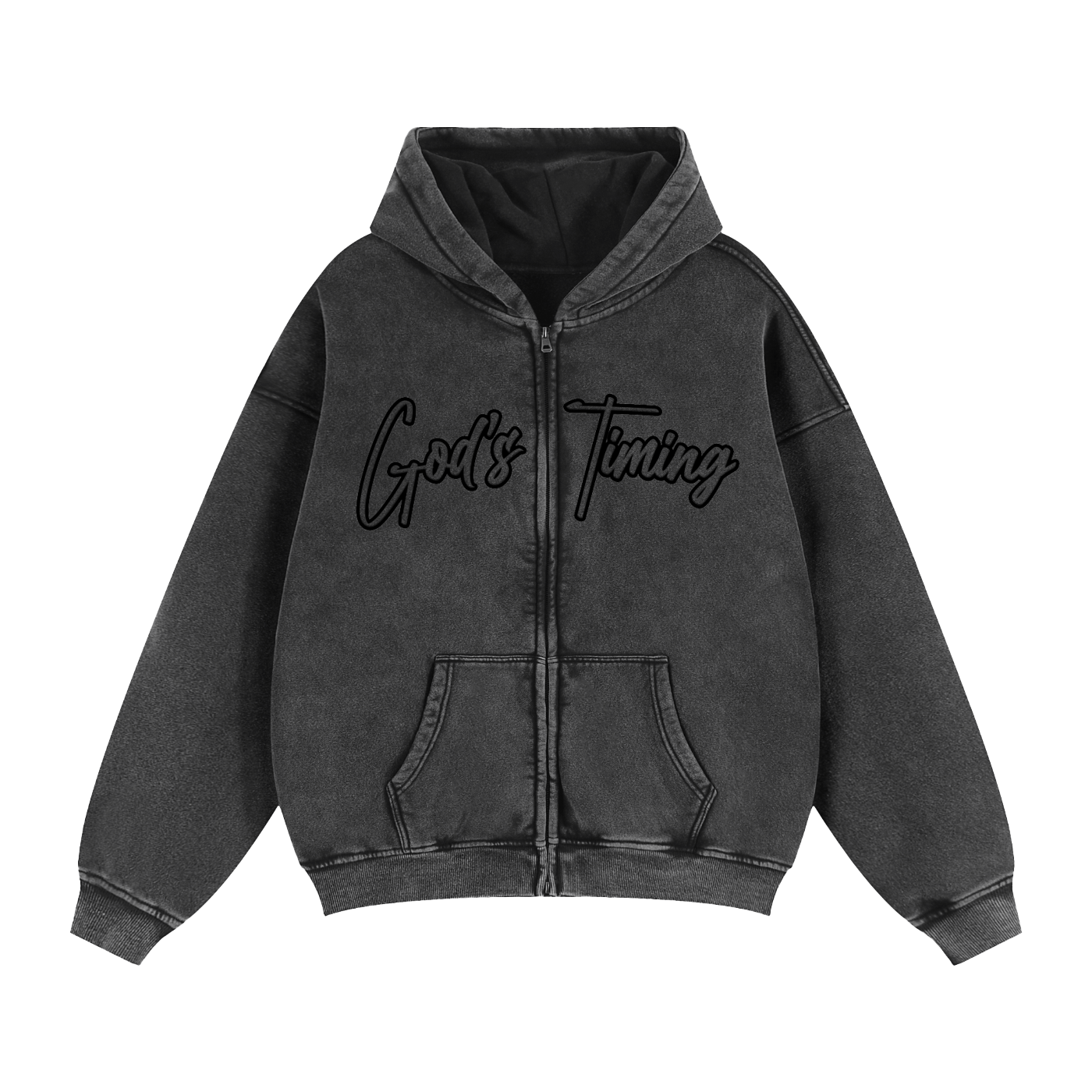 SelahGT Acid Washed Zipped Hoodie V3 - Black